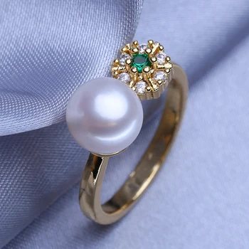 FENASY Naturale de apă Dulce Pearl Inele Pentru Femei Boem Reglabil Aur Culoare Inel de Smarald Partid de sex Feminin de Bijuterii de Nunta