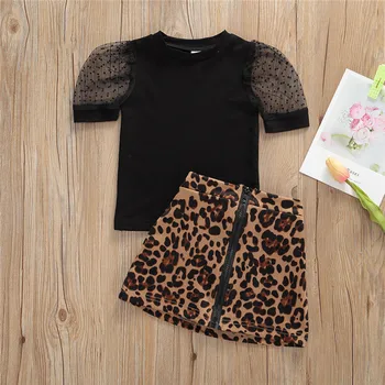 Fete de moda de Îmbrăcăminte Seturi de Vară Puncte Mesh Lace T-shirt Snake Print Leopard cu Fermoar Fuste Costum 2 buc Copil Fete Boutique Haine
