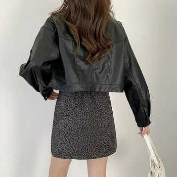 Geaca De Piele Neagra Pentru Femei 2021 Coreeană De Moda Harajuku Strat De Sex Feminin De Epocă Elegant Streetwear Alb Scurt Jacheta Piele Moto