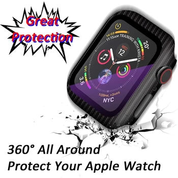 Greu de Caz pentru Apple Watch Serie 5/4 40mm 44mm Ecran Protector Subțire de Acoperire Bara Sticla Protectoare Complete pentru iWatch Caz