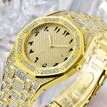 Hip Hop Ceas Barbati de Lux Bling Diamant Iced Out Bărbați Ceasuri de Moda Cuarț Ceas de mână de Om Cifre arabe Montre Homme 2021