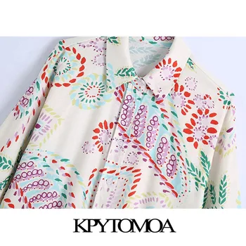 KPYTOMOA Femei 2021 Moda Imprimate Vrac Lenjerie de Asimetrie Bluze Vintage cu Maneci Lungi Buton-up Feminin Tricouri Blusas Topuri Chic