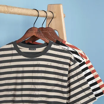 KUEGOU Îmbrăcăminte pentru Bărbați T-shirt cu Maneci Scurte Supradimensionate Întinde Tee Vara Streetwear Liber Tricou de culoare de Contrast Dungi de Sus 8963