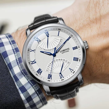 LOBINNI Cuarț Ceas Barbati Top Brand de Lux Mens Ceasuri Safir rezistent la apa din Piele reloj hombre Moda horloges mannen