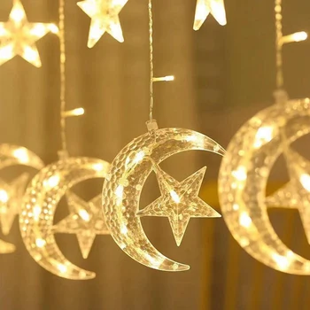 Luna Steaua Ghirlandă cu LED-uri Perdea de Lumini Zână Șir de Crăciun, Anul Nou, Petrecere de Nunta Ramadan Decor pentru Acasă plafonierei