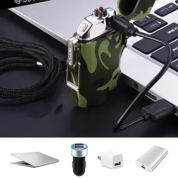 Mini Lanterna si USB de Încărcare Dublu Arc Bricheta Windproof Impermeabil cu Plasmă Bricheta Pentru Camping în aer liber de Sport