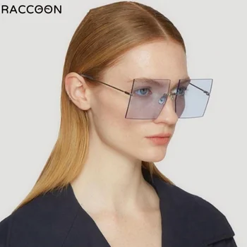 Moda fără ramă Pătrată Obiectiv Femei Extra Lux Nou Supradimensionate Feminin de Ochelari de Soare Vintage Clar ochelari de Soare Ochi Mare Port Umbra