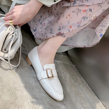 Plat mocasini brand pantofi femei din piele rotund deget de la picior cu catarama slip on casual de conducere pantofi de primăvară JD11 MUYISEXI