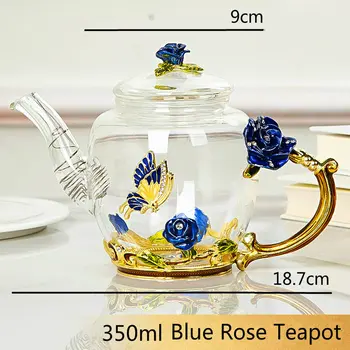 Red rose Email Floare de Cristal Ceainic de Sticlă pentru Băuturi Calde și Reci Acasă Drinkware Birou apă ceainic set Ceai cafea