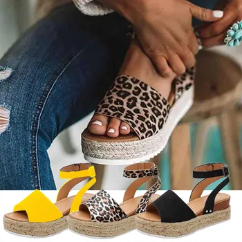 Sandale femei 2021 Sandale de Vara cu talpi Groase de Cânepă Frânghie Fleac cu talpi de Sandale Romane Leopard de imprimare Femei Sandalia Сандалии