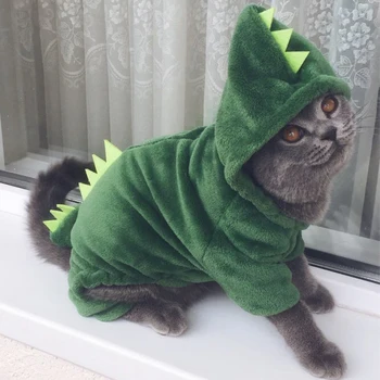 Snailhouse Vânzare Fierbinte Pisica Animale De Companie Haine Dinozaur Amuzant Costume De Iarnă De Pluș Cald Cat Haina Mic Pisoi Pisică Hanorac Catelus Haine