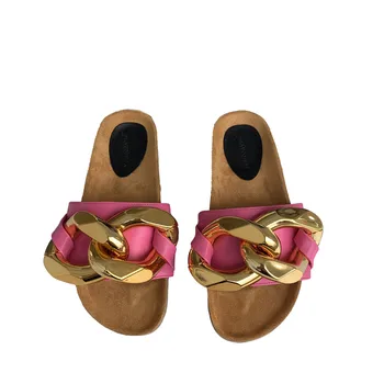 Solid de Metal Lanț Butonul Exterior Poarte pentru Femei Papuci Casual Plat Beach Sandale Muller Fund Gros Diapozitive Confortabil