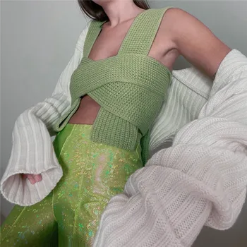 Spting Toamna Femei Multifuncțional Tricotaje 2021 Moda Casual Street Clubwear Homewear Culoare Solidă Solid Dantela-Up Vesta