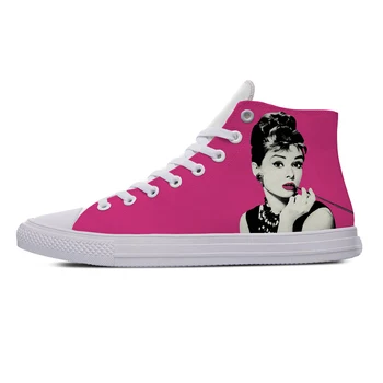 Star de cinema Audrey Hepburn Fierbinte Drăguț Moda Casual Pânză Pantofi de Înaltă Top Respirabil Usoare Adidași de Imprimare 3D Bărbați Femei