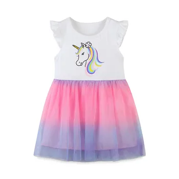 Sărituri De Metri De Vânzare Fierbinte De Vară Unicorn Princess Maneca Zbor Maneca Fete Drăguț Rochii De Moda Copilul Îmbrăcăminte Rochie