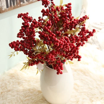 Toamna Decor De Crăciun De Fructe Rosii, Boabe De Fasole Buchet Ramură De Simulare De Flori De Fasole Deocr Flori Artificiale 2021 Fierbinte De Vânzare