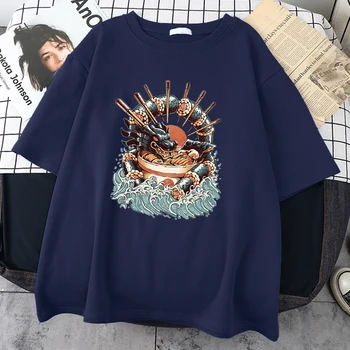 Ukiyo E Stil Sushi Și Ramen Dragon Bărbați Îmbrăcăminte De Epocă Streetwear Tricouri Harajuku Vintage Tricou Maneci Scurte T Shirt Barbati