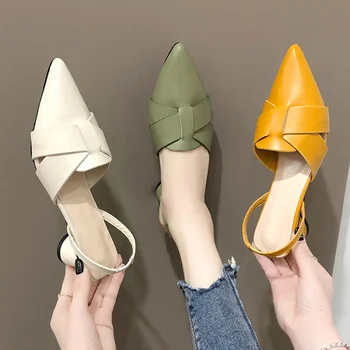 Vara Femeile Subliniat in Picioare de sex Feminin Rotund Toc Spate Curea Pantofi Solide Doamnelor Încălțăminte de Cauciuc 2021 Nou Solid PU Moda Pantof Elegant