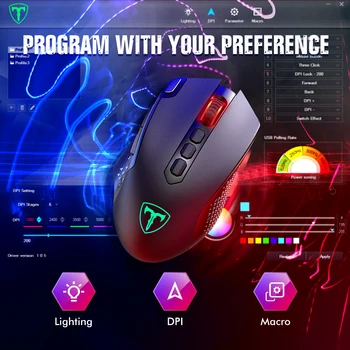 VicTsing PC282 Wireless Gaming Mouse 9 RGB cu iluminare din spate Mod de Până la 10000 DPI 10 Butoane Programabile, Buton de Incendiu Reîncărcabilă PC Soareci