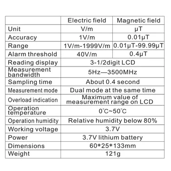 WT3121 Handheld Digital LCD EMF Meter Electric Câmp Magnetic Dozimetru Detector de Radiații Electromagnetice Tester