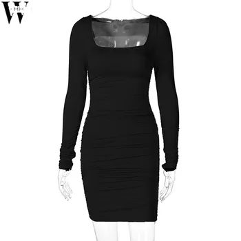 WYHHCJ Elegant Plicated rochie de Femei 2021 Iarna cu Maneca Lunga Petrecere de Seara, Rochie de Moda pentru Femei de Stradă de Îmbrăcăminte Rochii Mini
