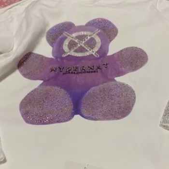 XUXI Femei T-shirt de Unghii Șirag de mărgele de Fierbere Fierbinte Zircon Moda Tricou Urs Scrisori de Imprimare Vrac ShortSleeve Tricou de Vară 2021 E680