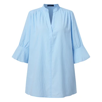 ZANZEA 2021 Caftan Solid Topuri de Vara pentru Femei Bluze Maneca Jumătate Blusas de sex Feminin V Gât Tunica Casual Camasa Topuri