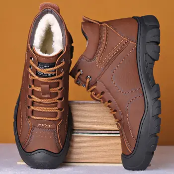 ZSAUAN Bărbați Blana de Pluș Cizme Groase Antiderapante Talpa Pantofi de Iarna pentru Bărbați PU Designer de Adidași în aer Liber Glezna Cizme Pentru Tati Om