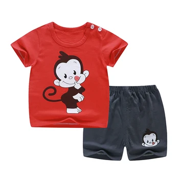 ZWY770 Haine de Vară pentru Copii cu Maneci Scurte pentru Copii Baieti Fete T-shirt, pantaloni Scurți Set de Două piese Din Bumbac Pur Haine pentru Copii