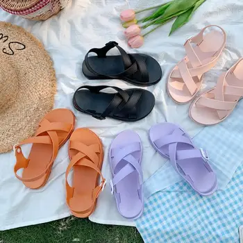 În aer liber de vară Sandale pentru Femei Beach Jeleu de Culoare Pantofi Doamnelor Platforma Catarama PVC Fete Plat Doamnelor Sandalias Încălțăminte